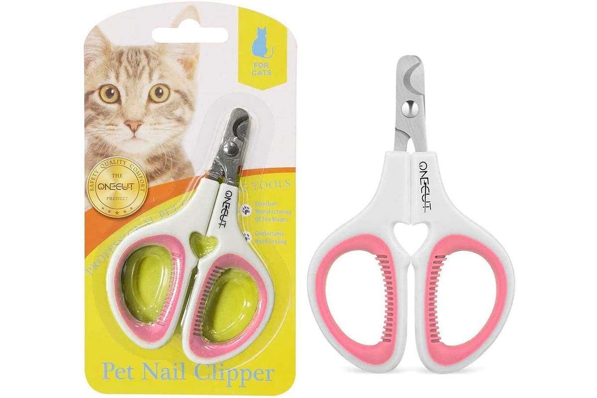 Scissor-style stainless steel cat nail clippers with non-slip handles